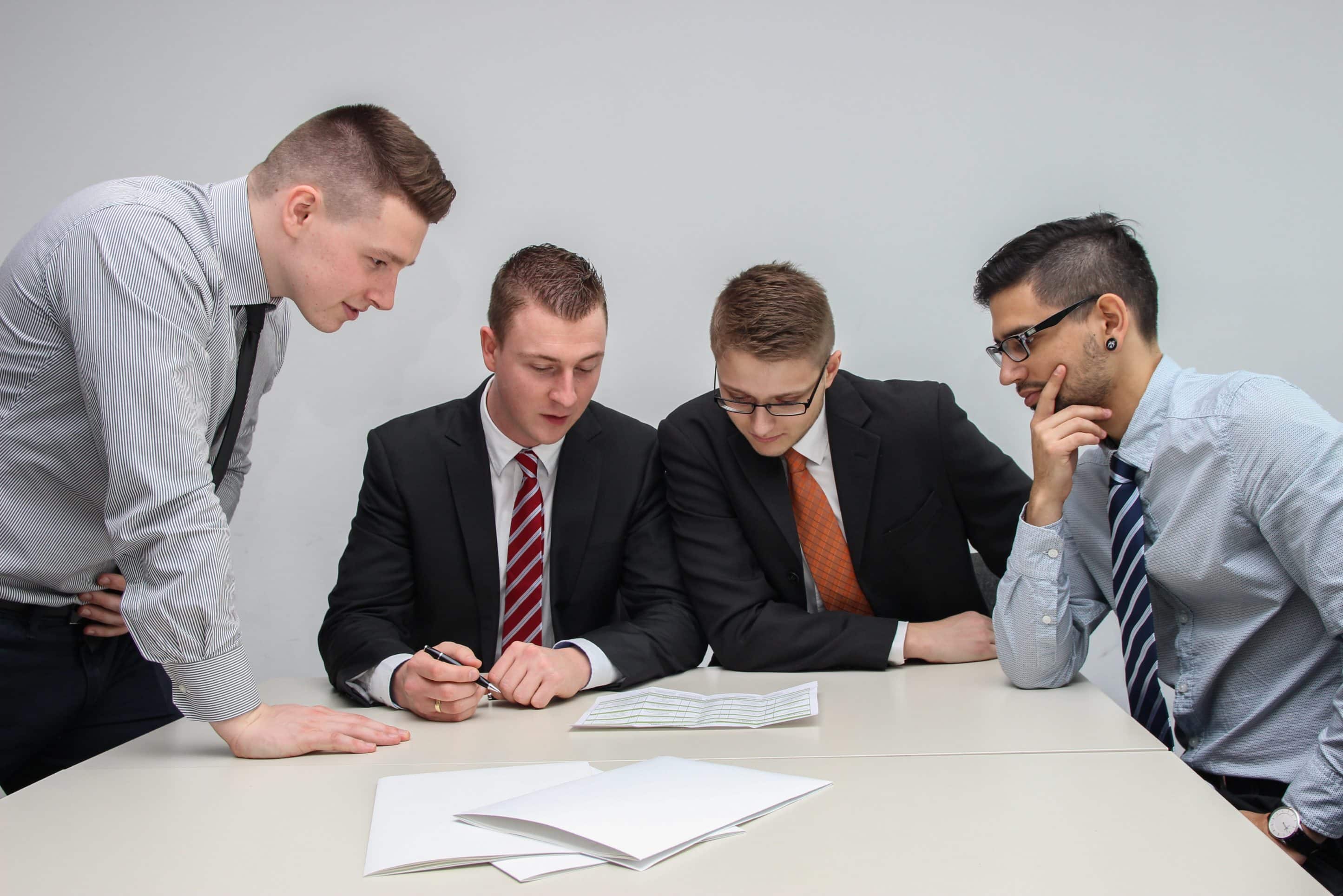 Business employees in discussion and doing training