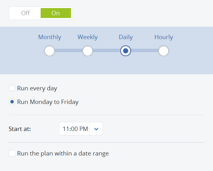 acronis cyber protect user interface - scheduling backups