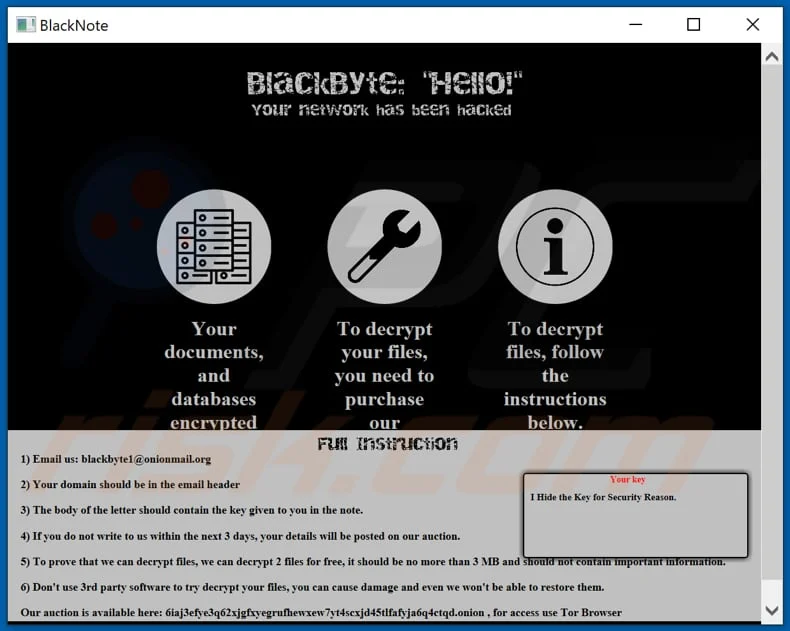 Blackbyte Ransomware -- hello, your network has been hacked alert