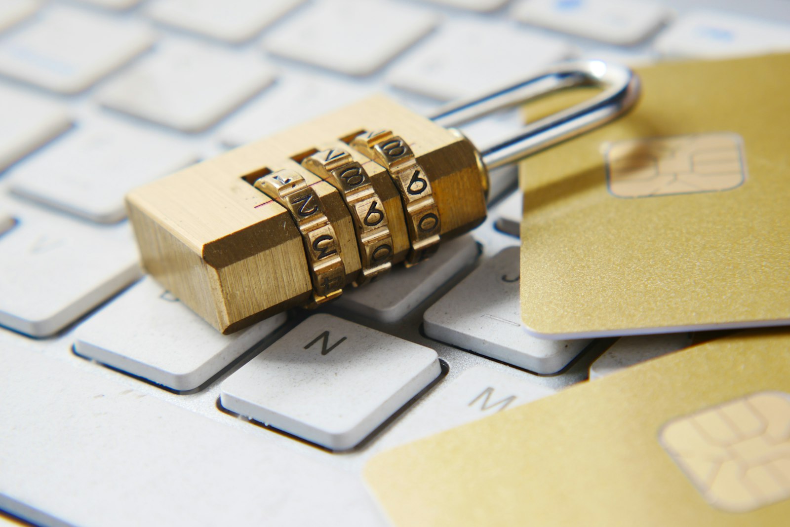 Padlock on a computer keyboard representing business cybersecurity